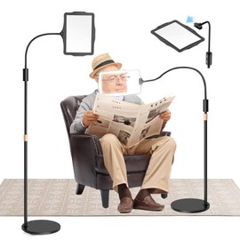 Floor Magnifying Glass with Light and Stand 10X: 48 LED Flexible Hands Free Magnifier Lamp - 2-in-1 Large Lighted Magnifiers for Seniors Reading,Close Work,Jewelry, Repair,DIY