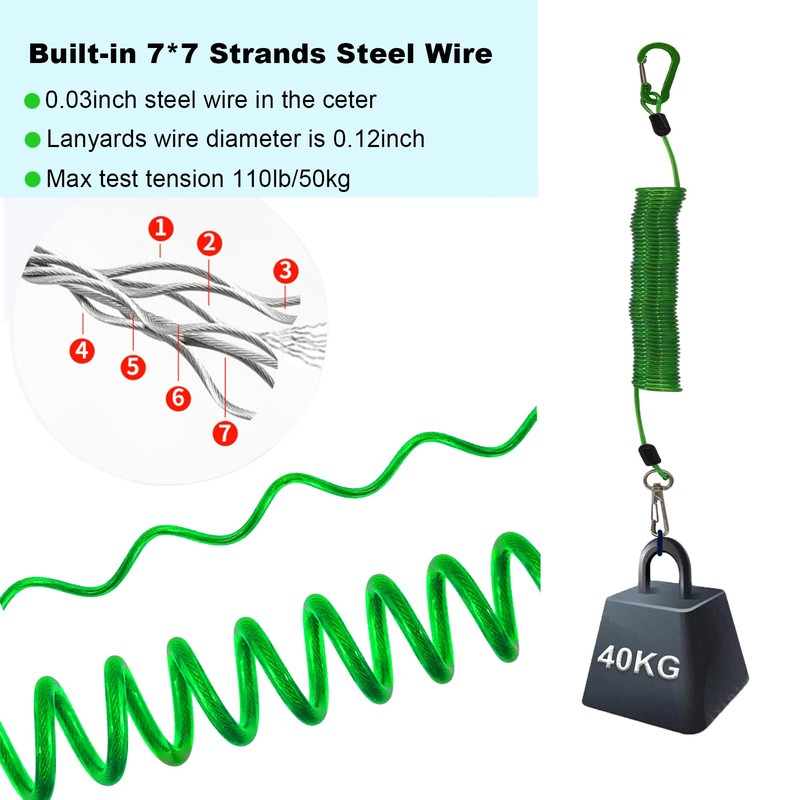 OXDFNZU Fishing Lanyard, Heavy Duty Coiled Lanyards (Green)