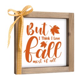 pechpell I Love Fall Most of All Sign, Wooden Autumn Decorative Signage Plaques Decor, Indoor Table Shelf Mantel Tiered Tray Desk Wall Art Mantle Rustic Farmhouse Decorations for Home
