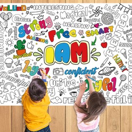 Quimoy Positive Coloring Poster for Kids, 43 x 31 Inches Coloring Tablecloth, Positive Table Cover/Banner for Kids School Classroom Home Party Supplies