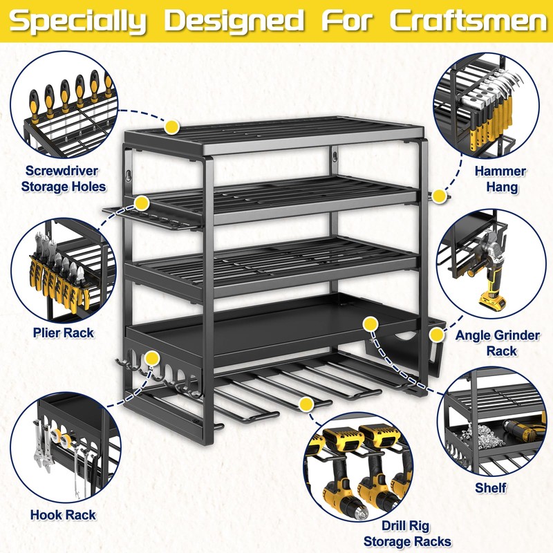 jsyonii Power Tool Organizer, 5 Layer Drill Holders Wall Mount,