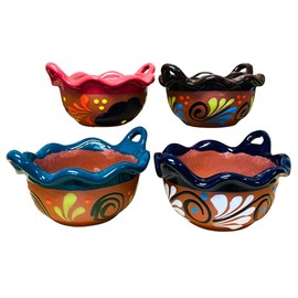 Set of 4 Medium Natural Cazuelita Clay Bowls - Guelaguetza Designs - Salsa Bowl Set - Handmade Mexican Bowls