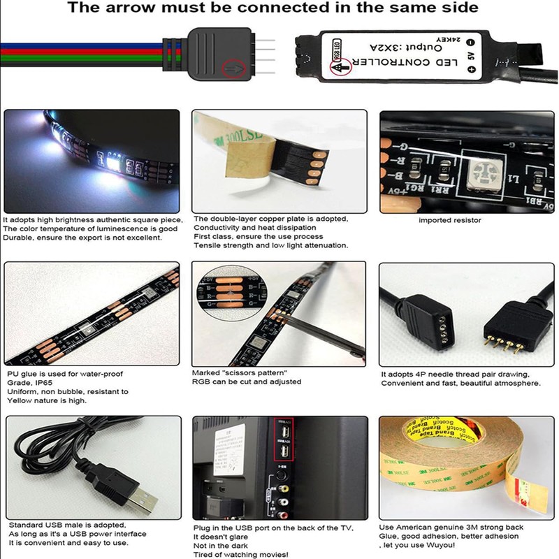 Valletock USB LED Strip Light, 16 Colours, 4 Modes, Dimmable