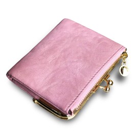 Womens Wallet Small Bifold RFID Ladies Mini Vintage Coin Purse with Zipper and Kiss Lock (Pink)