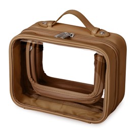 GRANNY SAYS TSA Approved Toiletry Bag, Clear Makeup Bag, Travel Toiletry Bags for Women, Leather Travel Cosmetic Bags, Portable PVC Waterproof Bag, Large Makeup Organizer, Brown