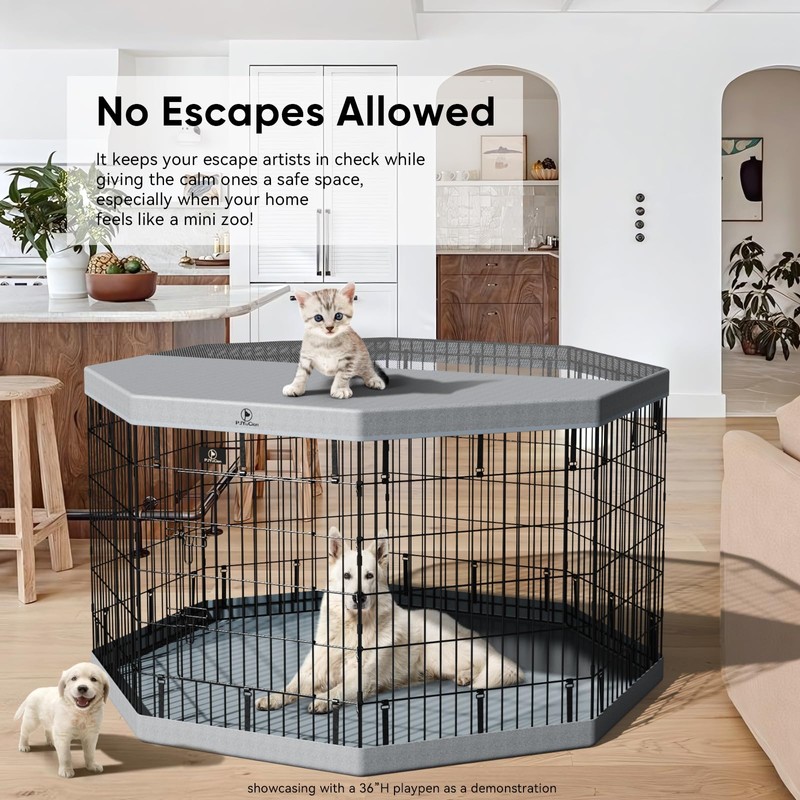 PJYuCien Dog Playpenr，8 Panels 30”H Dog Playpen with Gery Bottom