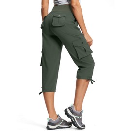 ISEEGZ Capri Pants for Women Breathable UPF 50+ Womens Cargo Capris for Summer with 8 Pockets for Hiking Travel Casual A Army Green