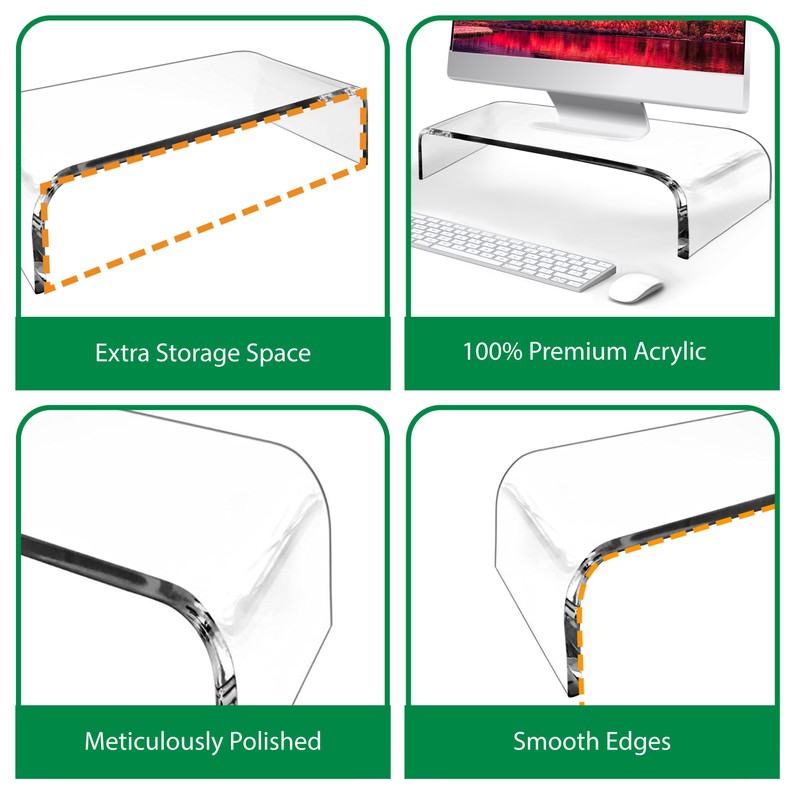 AMT Premium Acrylic Clear Monitor Stand Laptop/PC/Multimedia Monitor Riser for