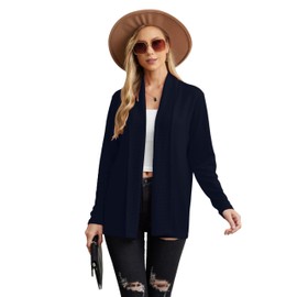 GRECERELLE Women's Casual Lapel Long Cardigan Lightweight Crew Neck Designer Tops for Dress Summer Evening Wedding (Navy Blue, M)