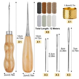 Sinofort Leather Stitching Kit,27PCS Leather Sewing Kit,Leather Sewing Tools,Includes Sewing Thread,Needles,Awl,Thimble,Suitable for Beginners in Leather Craftsmanship DIY Sewing Kit