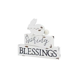 Collins Painting 'Spring Blessings' Bunny Stackable Block Sign - Wooden Tabletop Decoration for Spring, Easter Home Decor