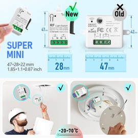 DieseRC Wireless Light Switch, RF Wireless Transmitter Switch and 10A Relay Receiver Controller, for Lights with a Power of up to 1500 Watts