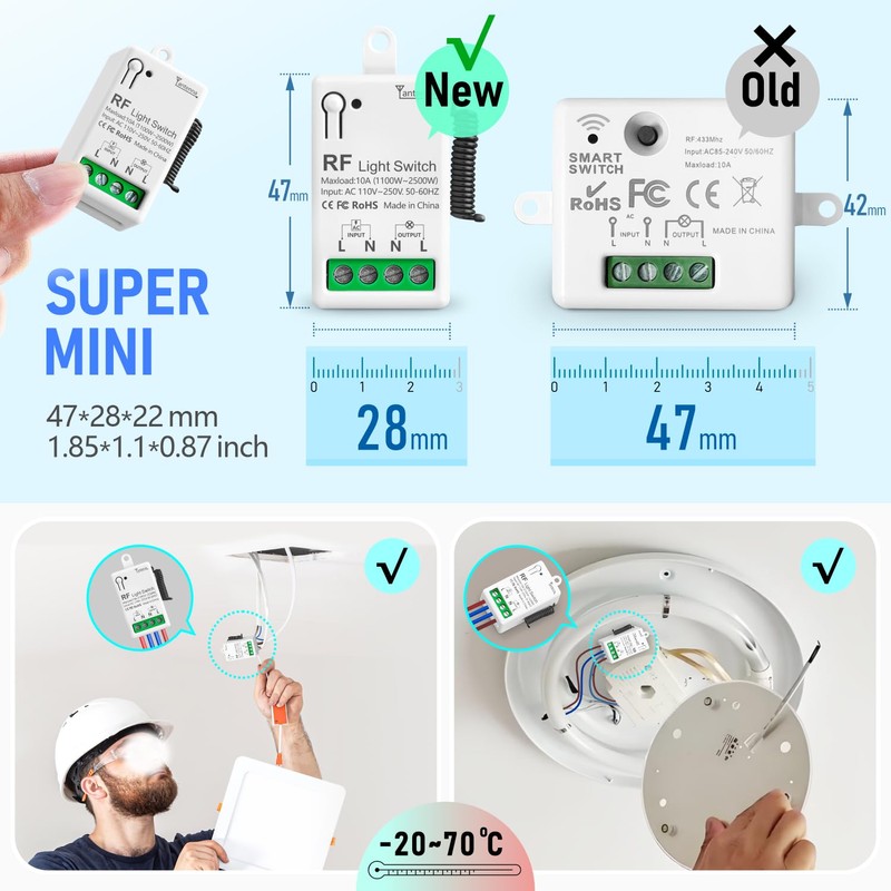 DieseRC Wireless Light Switch, RF Wireless Transmitter Switch and 10A