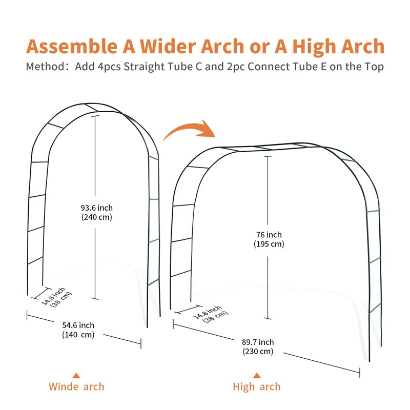 Mr.Ton Garden Arch Trellis for Climbing Plants Outdoor, Metal 7.8ft