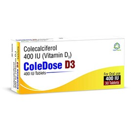 Vitamin D 400 IU –Equivalent to 10 mcg - ColeDose D3, Premium Vitamin - Easy Swallow 30 Tablets- One a Day