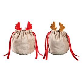 Christmas Drawstring Bags 2pcs Christmas Bags Medium ,Xmas Wrapping Goodie Bags with Cute Antlers(Red khaki ) Holiday Drawstring Pouches for Xmas Wedding Birthday Wrapping