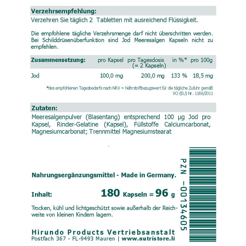 Iodine Seaweed Capsules Pack of 180 for Additional Iodine Requirements