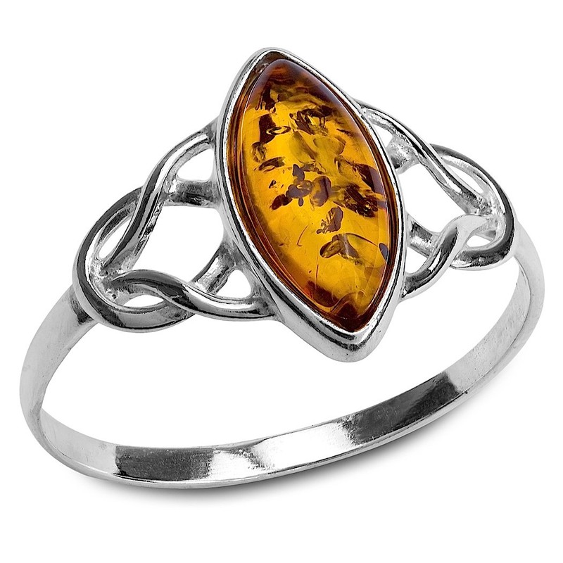 Amber Sterling Silver Celtic Small Thin Ring , Size 10