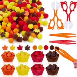 392Pcs Fall Sensory Bin Fillers,Fine Motor Skills Toys Set Include 300 Pom Poms 2 Scissors Clips 2 Tweezers 8 Sorting Bowls 80 Maple Leaf Counting Sorting for Fall Thanksgiving Sorting Counting Train