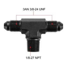 EVIL ENERGY 3AN Tee Male Flare to 1/8 NPT on Side Branch T Fitting Adapter Aluminum Black