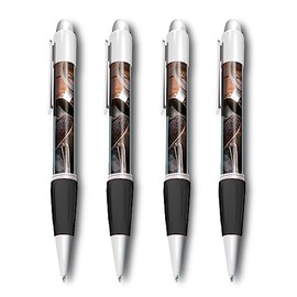 Set of 4 White Ballpoint Pens (Photo Insert) - Juniper Berries Copper Gin Still - Soft Feel Finger Grip #52999
