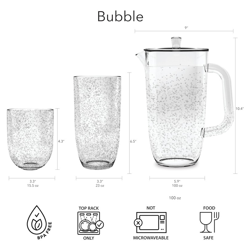 TarHong Bubble Pitcher with Lid, Clear, 100 oz., Premium Plastic