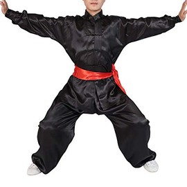 Yudesun Martial Arts Clothing Unisex Adult Child Training Clothing Sets - Chinese Tradition Tai Chi Wushu Clothing Boys Girls Performance Costume Kung Fu Uniform Black 130 cm