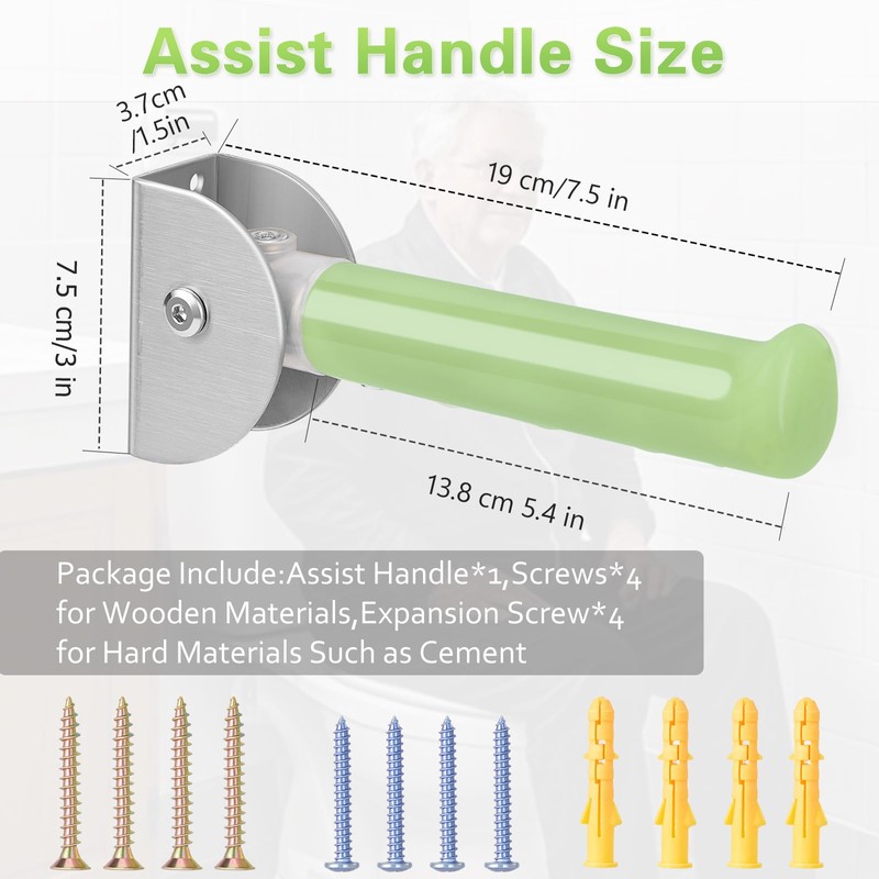 Flip Up Grab Bar, Luminous Assist Handle for Wall/Doorway/Stairs, Bathroom