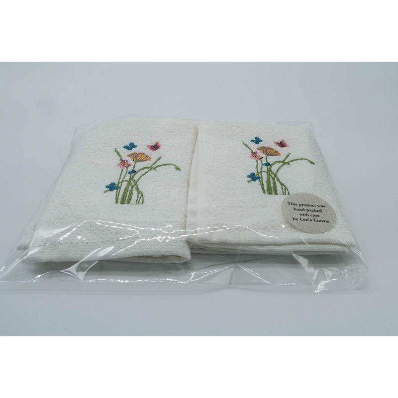 Lex's Linens Floral & Butterfly Embroidered Towels (Set of 2