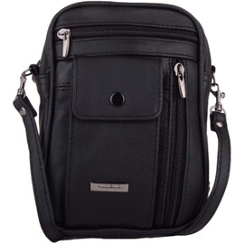 SNUGRUGS Unisex Genuine Leather Holiday Travel Organiser Document Holder Shoulder Cross Body Bag Pouch - Black
