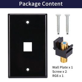 XGGYA 1 Port Coax Wall Plate,3Ghz Gold-Plated F-Type Keystone Wall Jack for Coaxial Cable,Black Glossy Coaxial Wall Plate,1Pack