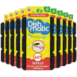 Dishmatic Black Extra Heavy-Duty Washing-Up Sponge Refill Heads with Antibacterial Abrasive - Kitchen Washing-Up Handle Refills - 3pk x 9