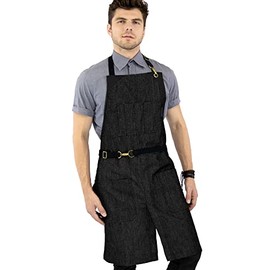 Under NY Sky No-Tie Graphite Jeans Apron - Durable Denim, Leather Reinforcement, Split-Leg - Adjustable for Men and Women - Pro Chef, Barista, Bartender, Baker, Stylist, Tattoo, Artist, Server Aprons