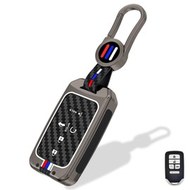 Aoocar Heavy Metal Key Fob Cover, Compatible with Honda Accord Civic CRV Pilot Odyssey Passport 2015-2021,etc, Zinc Alloy Fob Case with Carbon Fiber Pattern, Gunmetal (1 PCS)