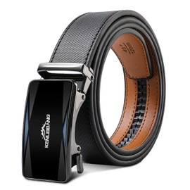 KENLEIBANG Ratchet Belt for Men,Leather Adjustable Slide Belt for Work Business and Casual,Trim to Fit. (Black, 26" to 34" Waist Adjustable)