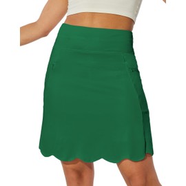 M MOTEEPI 20" Scalloped Hem Golf Skirts for Women with Zipper Pockets Womens Skort Tummy Control, Grass Green, Large