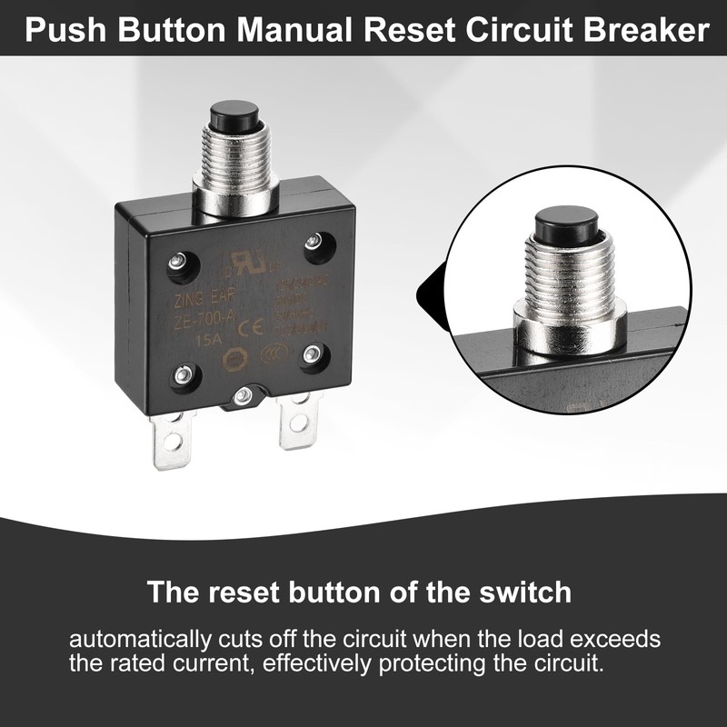DMiotech 15A Thermal Circuit Breaker 125/250V AC 50V DC 2.3x1.4x0.6