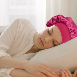 MELTU 1 Pack Hair Bonnet for Sleeping, Satin Bonnet with Wide Elastic Band, Silk Hair Wrap for Sleeping, Soft Sleep Cap(Rose Red)