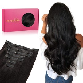 WENNALIFE Seamless Clip In Hair Extensions Human Hair, 24 Inch 160g 7pcs Natural Black Hair Extensions Clip in Human Hair Invisible PU Skin Weft Natural Remy Human Hair Extensions