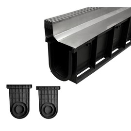 Natotela Slot Channel Drain with 304 Stainless Steel Grate-39.4Lx6.3Wx10.9H in. Deep Profile Trench Drain System for Landscaping,Trench Drain for Patio,A15 Hidden Drain Channel with Metal Grate