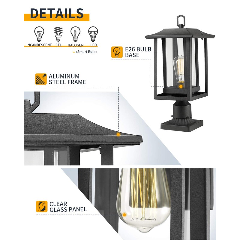 Beionxii Outdoor Post Light, Large Exterior Lamp Post Light Pier
