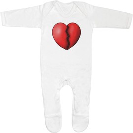 Azeeda 0-3 Month 'Broken Heart' Baby Romper Jumpsuit/Sleep Suit (SS00043594) White