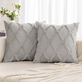 MIULEE Light Grey Decorative Throw Pillow Covers 18x18 Inch Set of 2, Soft Plush Faux Wool Couch Pillow Covers Farmhouse Throw Pillows for Couch Bed Sofa Living Room