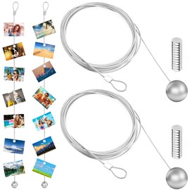 2 Pieces Picture Hanging Kit, Adjustable Picture Wire Heavy Duty 1.2mm x 2m Picture Hanging Chain with 24 Magnets for Hanging Photo Display Picture Photo Frame DIY