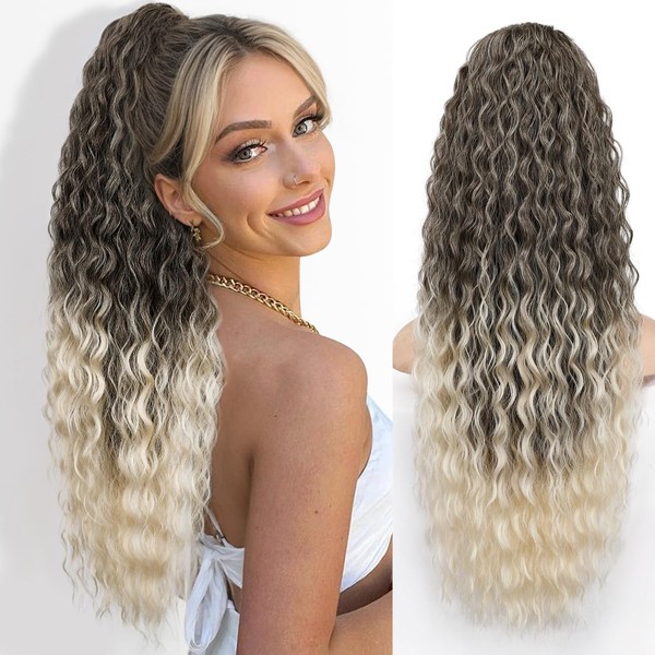 Isaic 26Inch Drawstring Ponytail Extensions for Women, Synthetic Long Curly