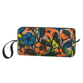 OLUSENMO Bold Hues Floral Art Makeup Bag Small Compact & Durable Travel Cosmetic Bag Organizer Oxford Fabric Impact-Resistant Multi-Purpose Storage Perfect for Travel, Gym, Daily Use