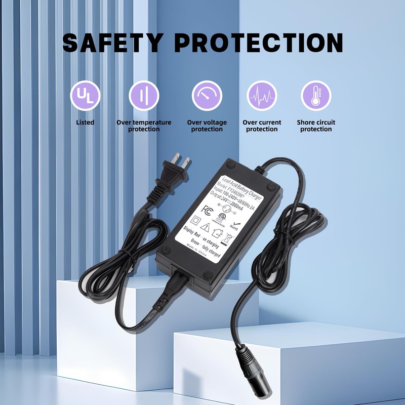 24V Lead-Acid Battery Charger with XLR 3-pin Interface, Intelligent Fast