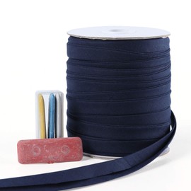 Bias Tape Double Fold 1/2 inch, Double Fold Bias Binding Tape 55 Yards (Navy Blue) and 4 Pieces Sewing Fabric Chalks for Crafts, Sewing, Seaming, Hemming, Piping, Quilting.