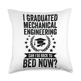 Funny Mechanical Graduation Gift for Men & Women I Graduated Can I Go to Bed Now-Mechanical Engineering Throw Pillow, 18x18, Multicolor