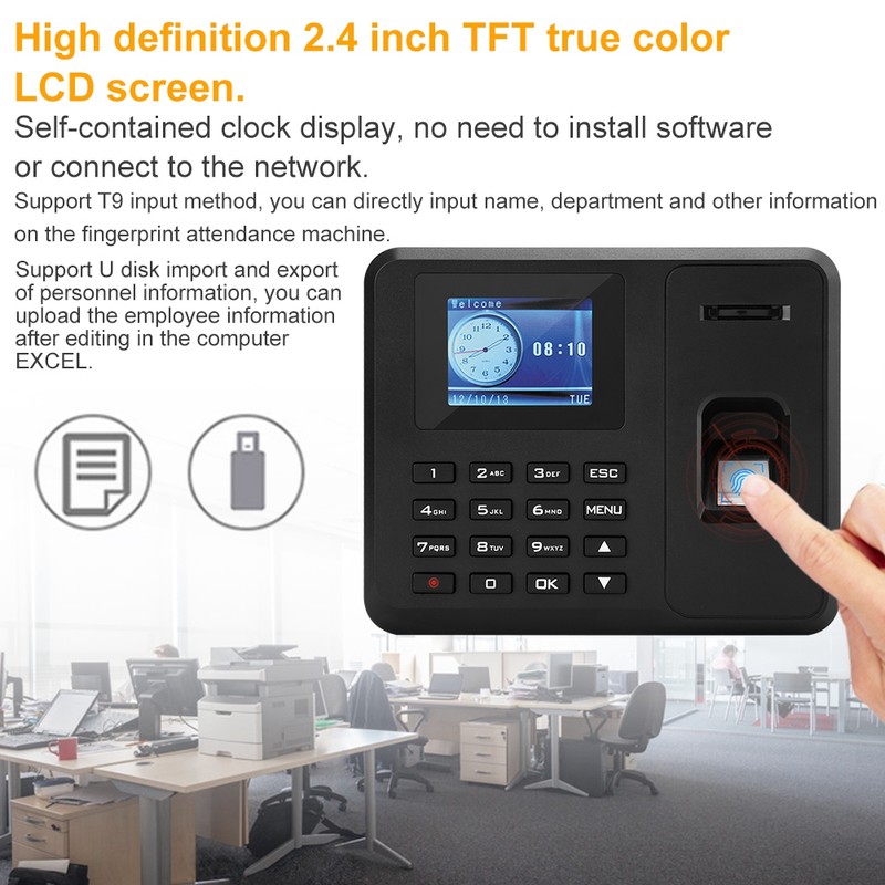 2.4in TFT LCD Screen Fingerprint Time Recorder Employee Attendance Machine